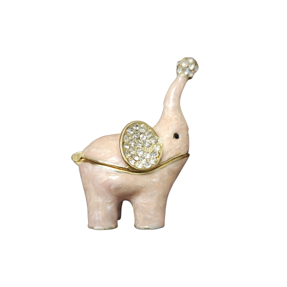 Pink Elephant Trinket Jewelry Proposal Ring Box Rhinestone Enamel